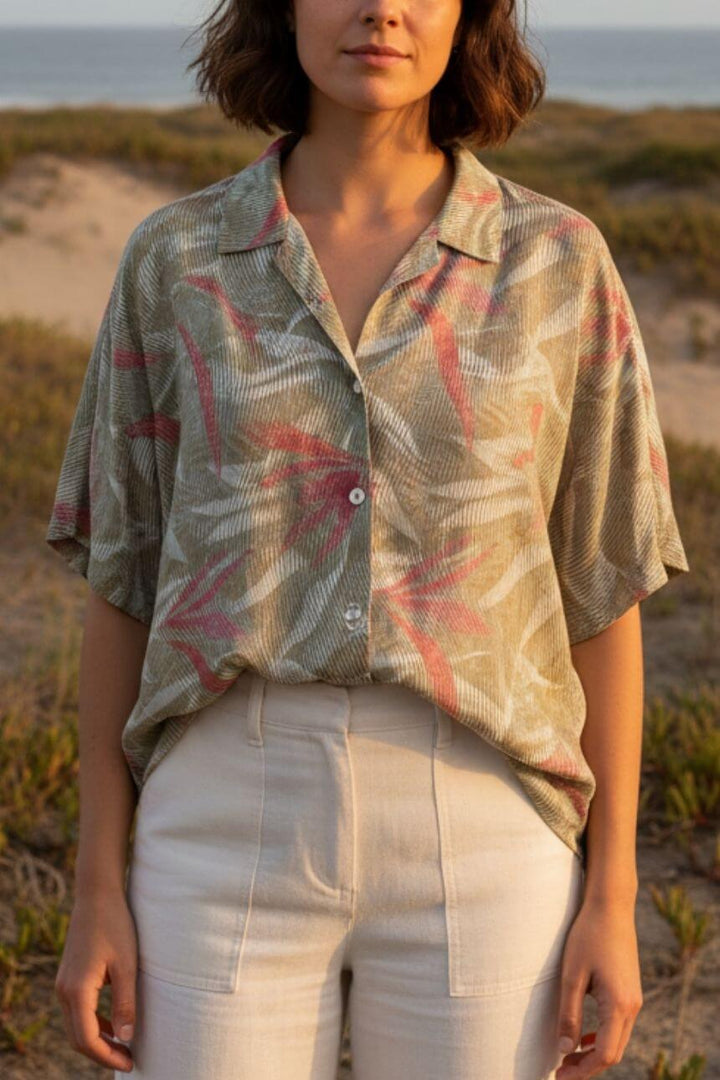 Camisa Crop Seda Beige