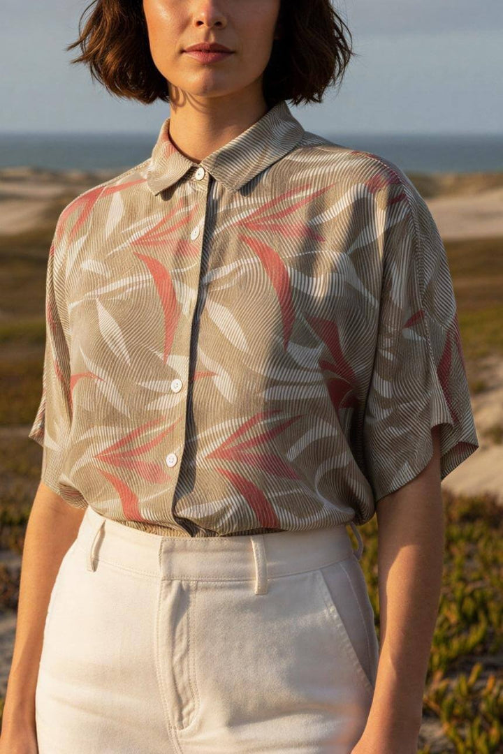 Camisa Crop Seda Beige