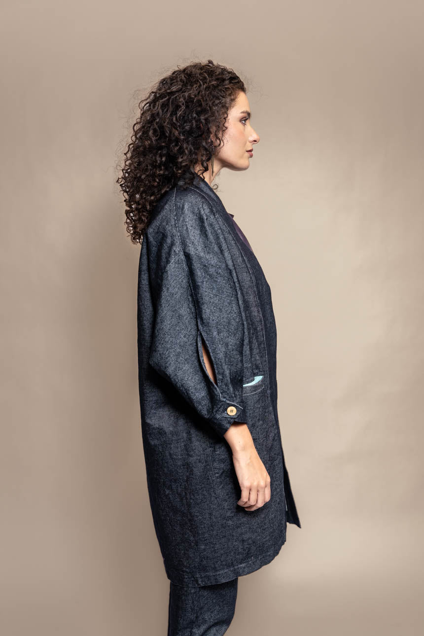 ABRIGO BARLOVENTO ALGODON DENIM AZUL MARINO