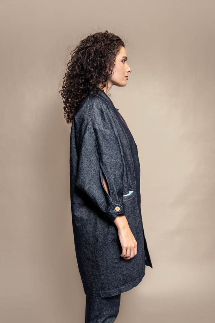 ABRIGO BARLOVENTO ALGODON DENIM AZUL MARINO