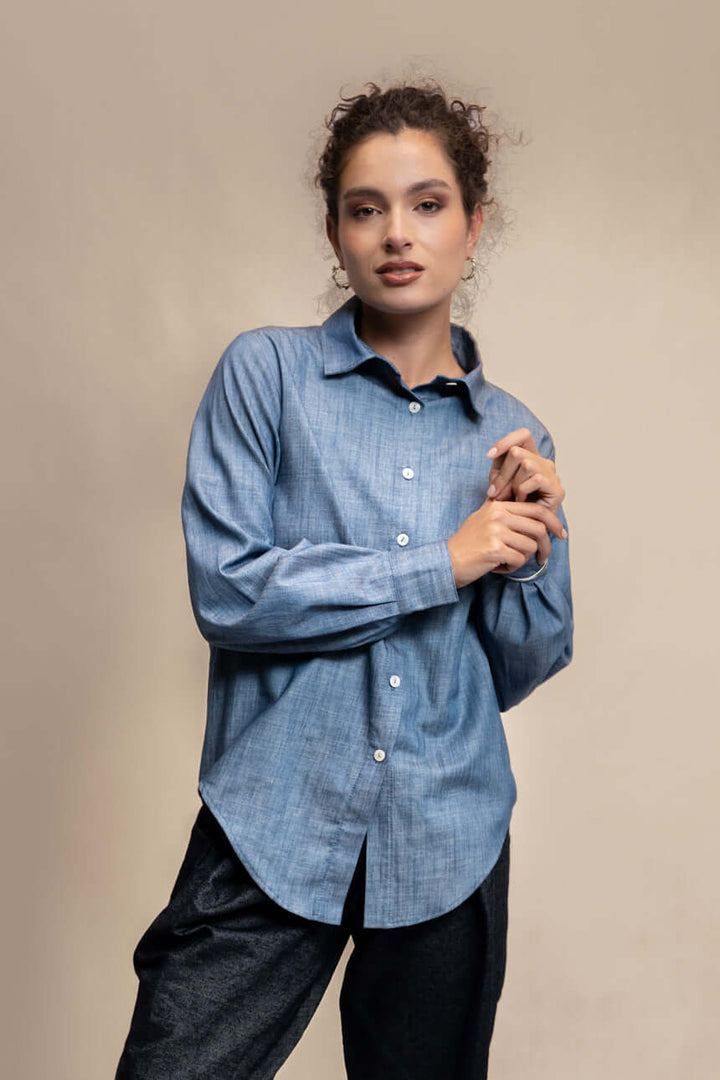 CAMISA ALGODÓN DENIM CELESTE