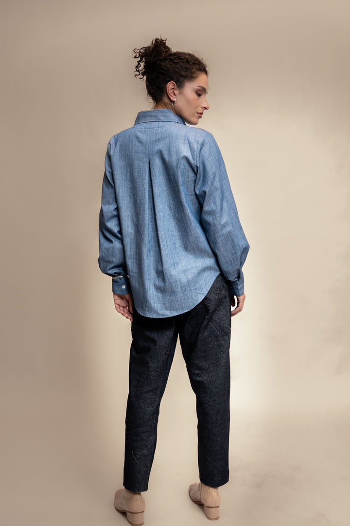 CAMISA ALGODÓN DENIM CELESTE