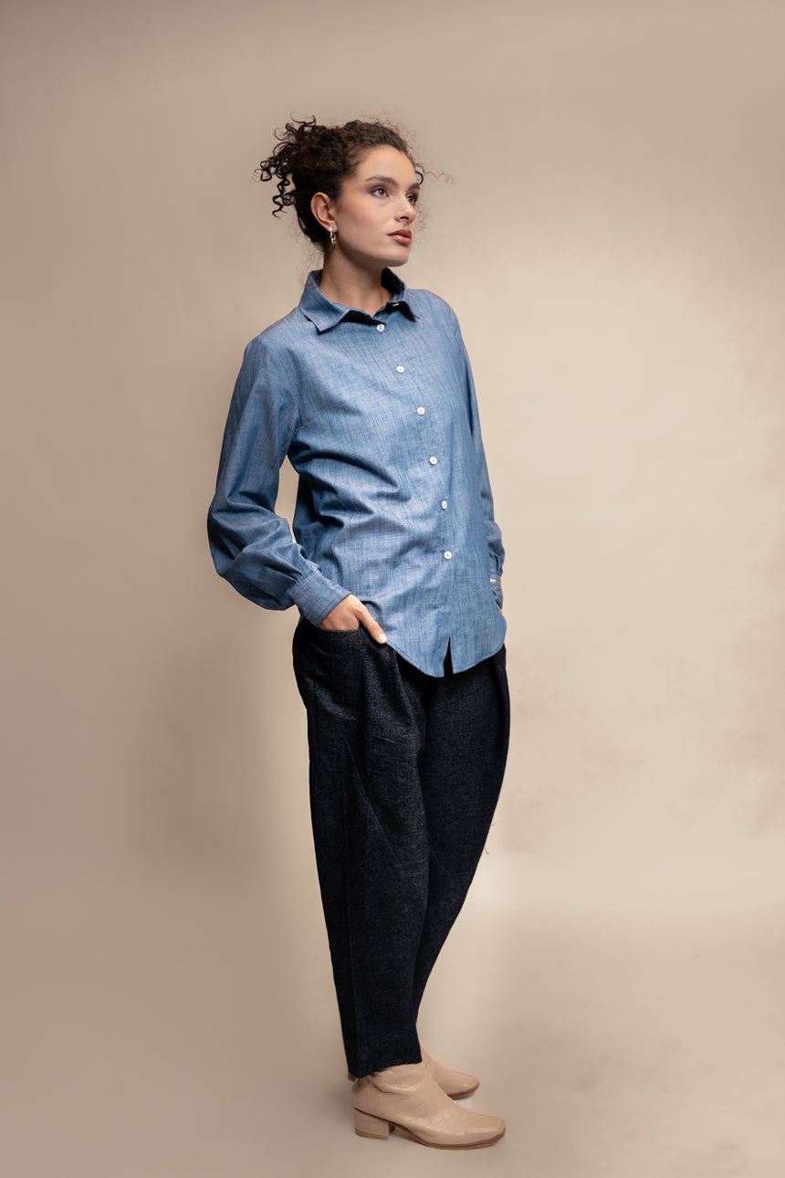 CAMISA ALGODÓN DENIM CELESTE