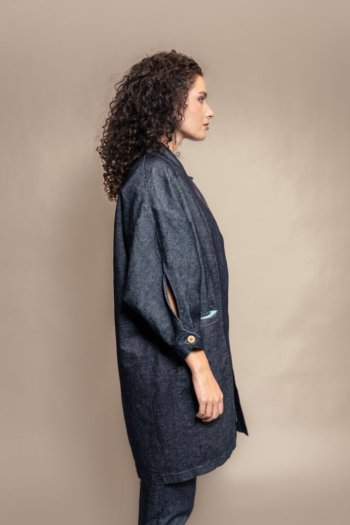 ABRIGO BARLOVENTO ALGODON DENIM AZUL MARINO