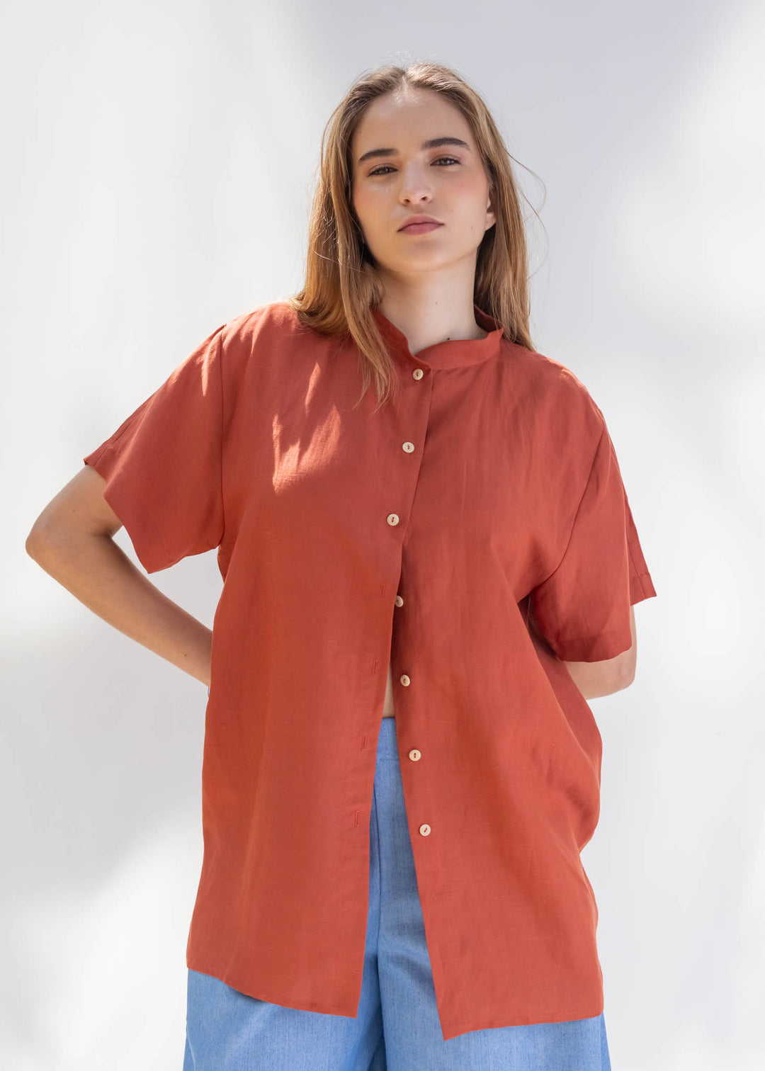 CAMISA PARA DOS LINO TERRACOTA