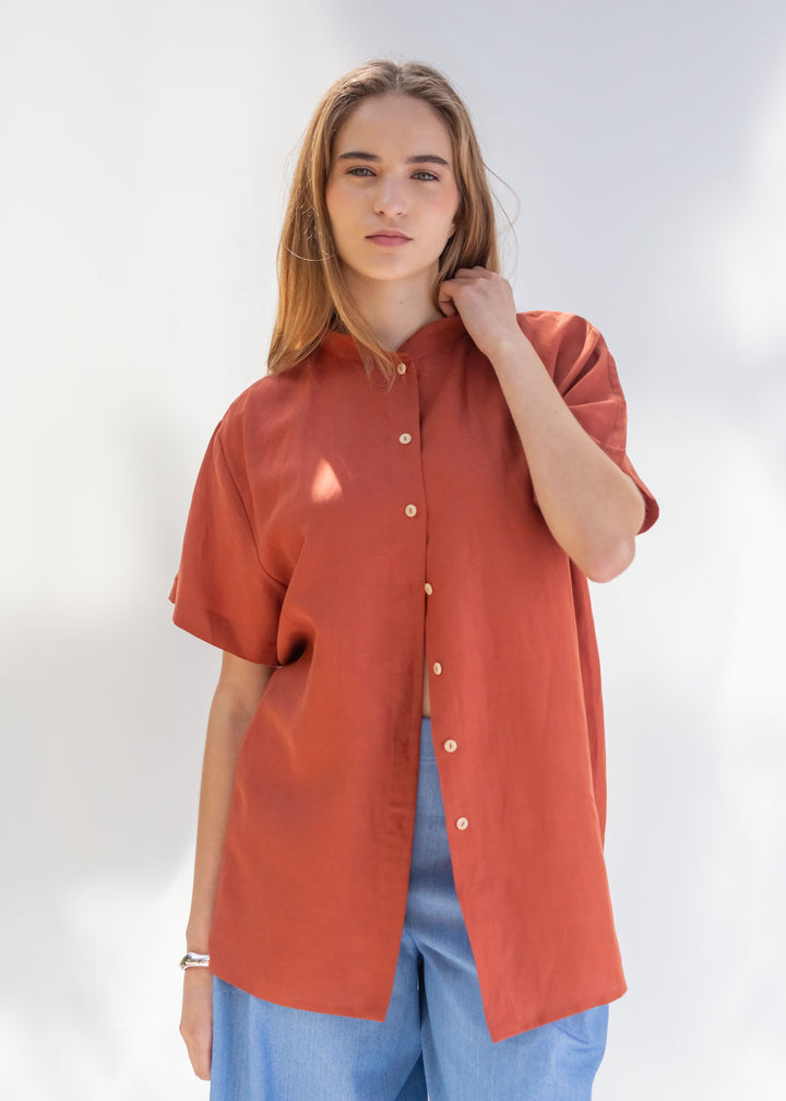 CAMISA PARA DOS LINO TERRACOTA