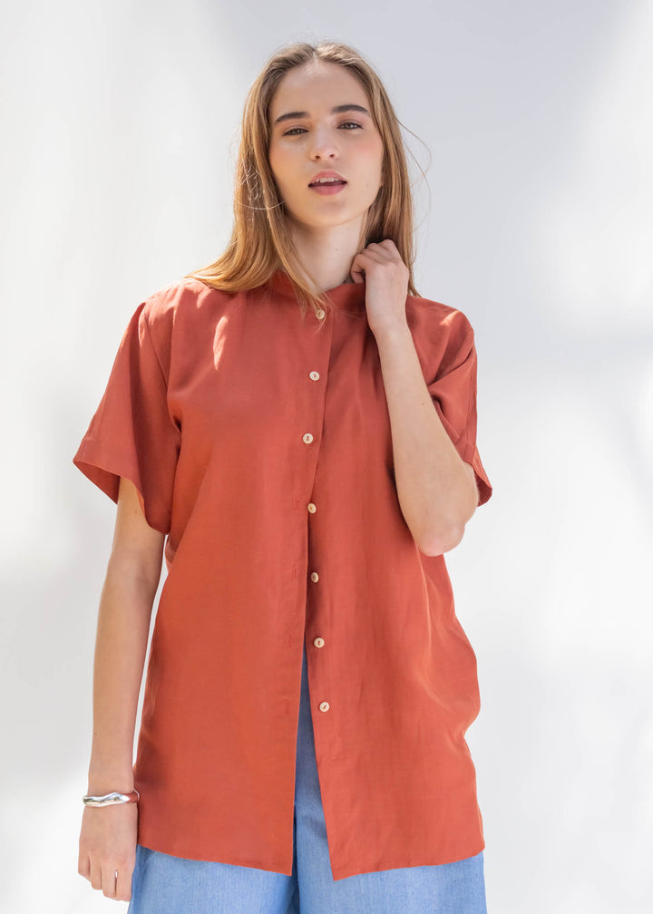 CAMISA PARA DOS LINO TERRACOTA