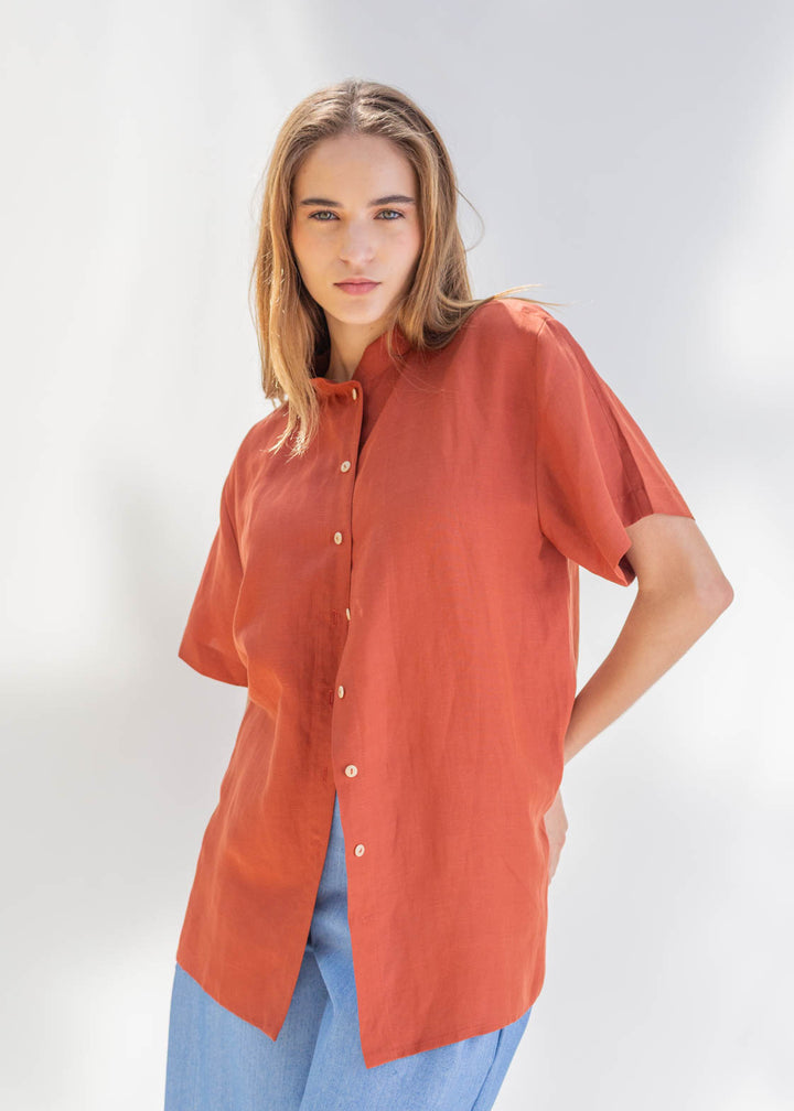 CAMISA PARA DOS LINO TERRACOTA