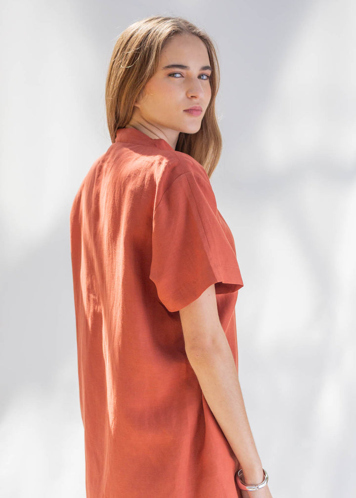 CAMISA PARA DOS LINO TERRACOTA