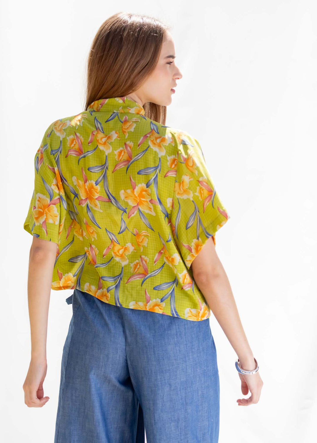 CAMISA CROP SEDA pistacho