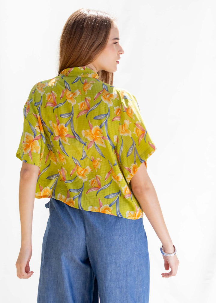 CAMISA CROP SEDA pistacho