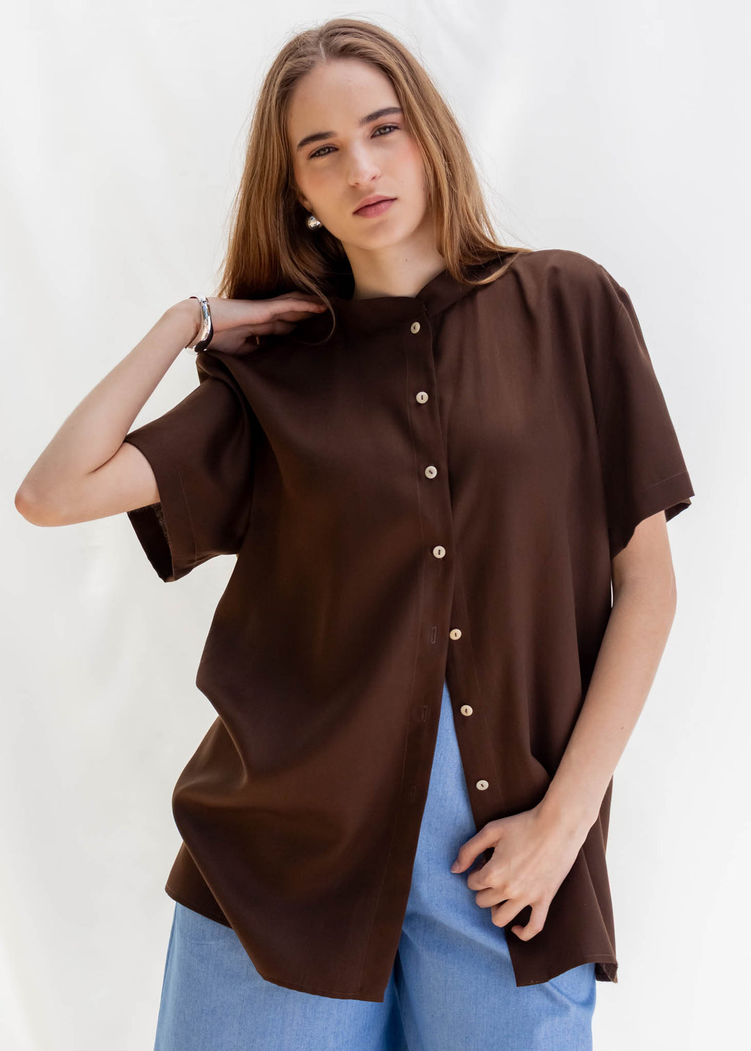 CAMISA PARA DOS TENCEL CAFÉ