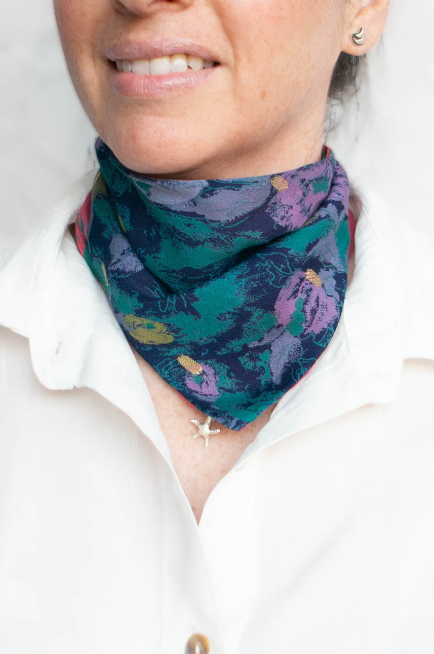 Pañoleta Seda Reversible Rojo / Azul