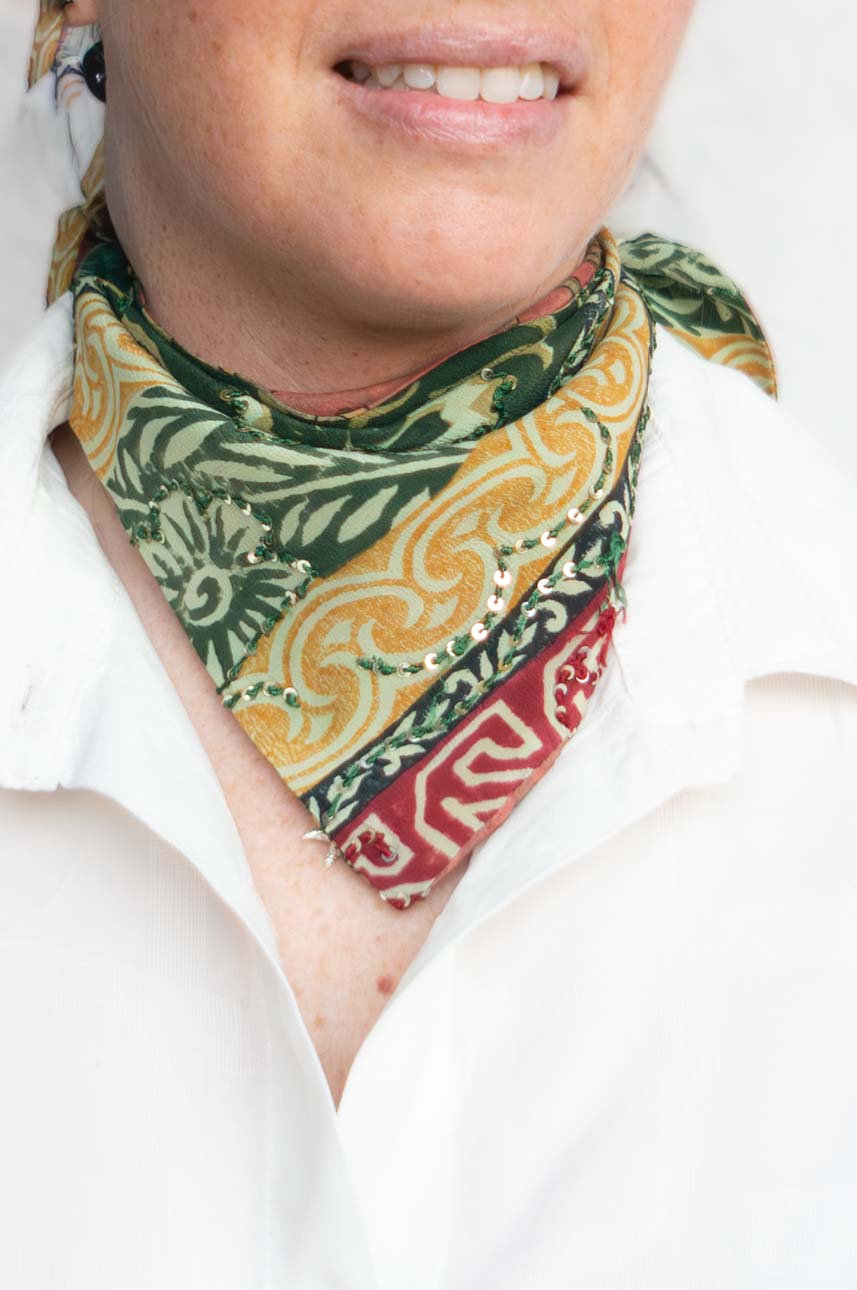 Pañoleta Seda Reversible Rosado/ Verde