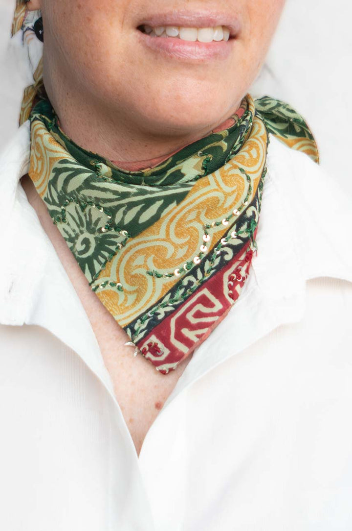 Pañoleta Seda Reversible Rosado/ Verde