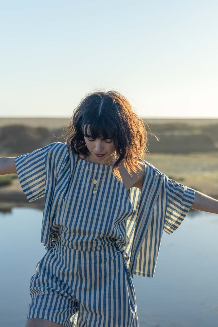 Camisa Crop Algodón a Rayas