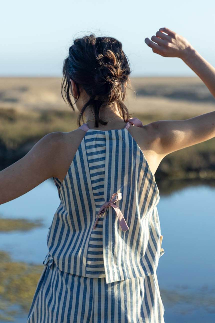 Top Acantilado Halter Algodón a Rayas