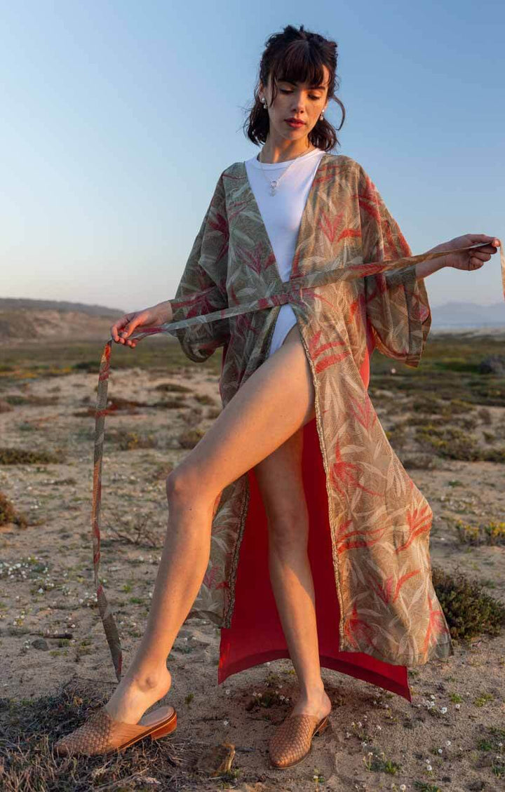 Kimono Vestido Manantial Seda Beige