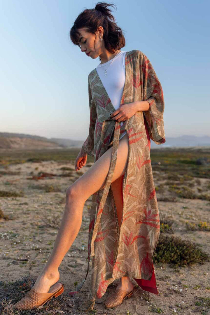 Kimono Vestido Manantial Seda Beige