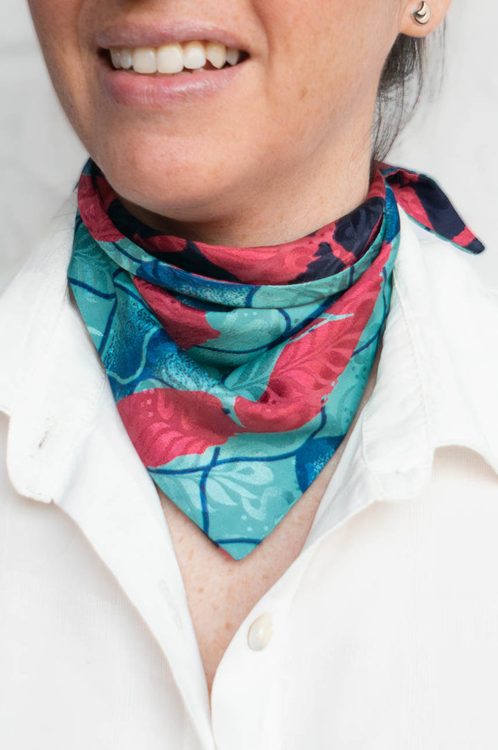 Pañoleta Seda Reversible Turquesa / Rojo