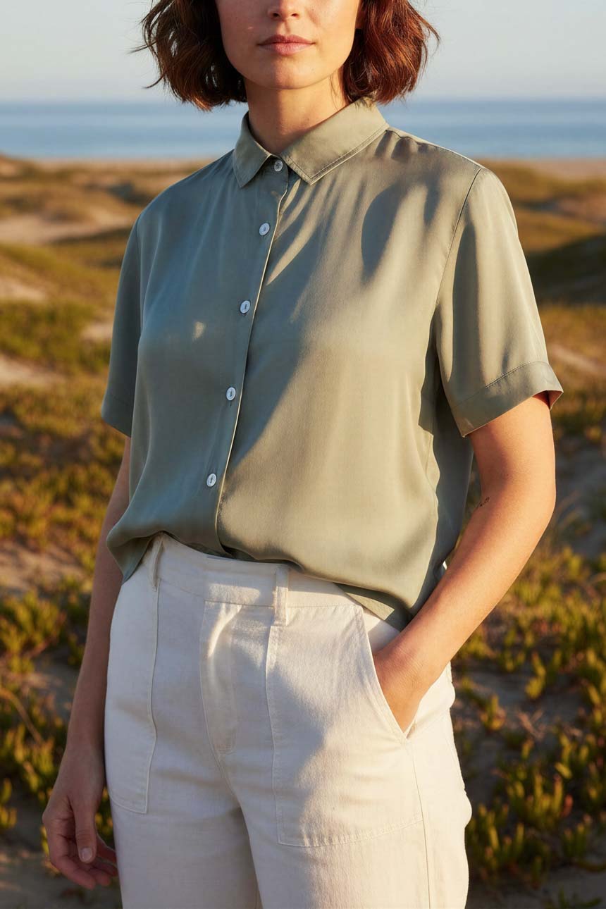 Camisa Crop Seda Verde