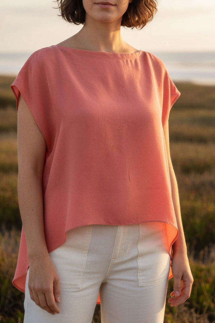 Top Vertiente Cupro Coral