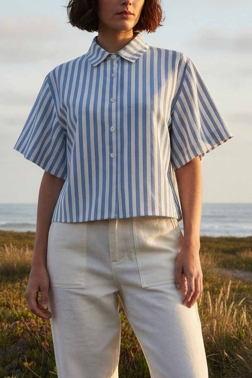 Camisa Crop Algodón a Rayas