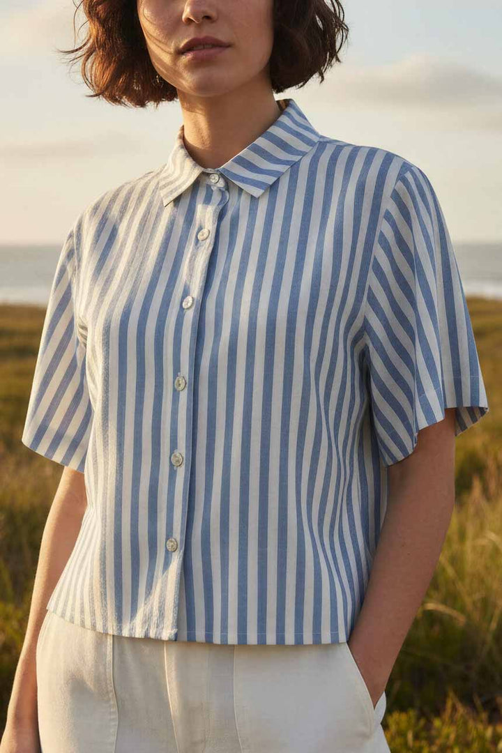 Camisa Crop Algodón a Rayas