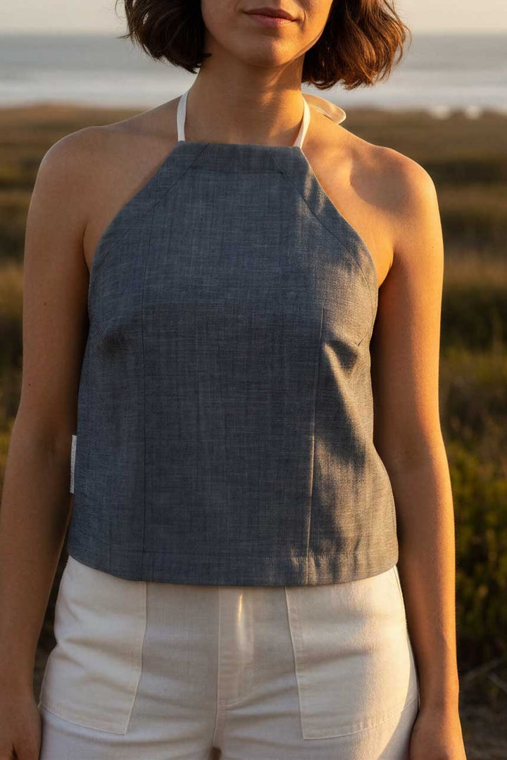 Top Acantilado Halter Algodón Denim