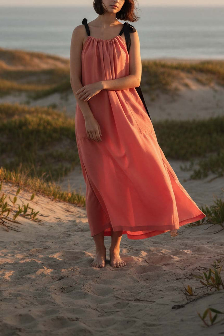 Vestido Risco Cupro Coral