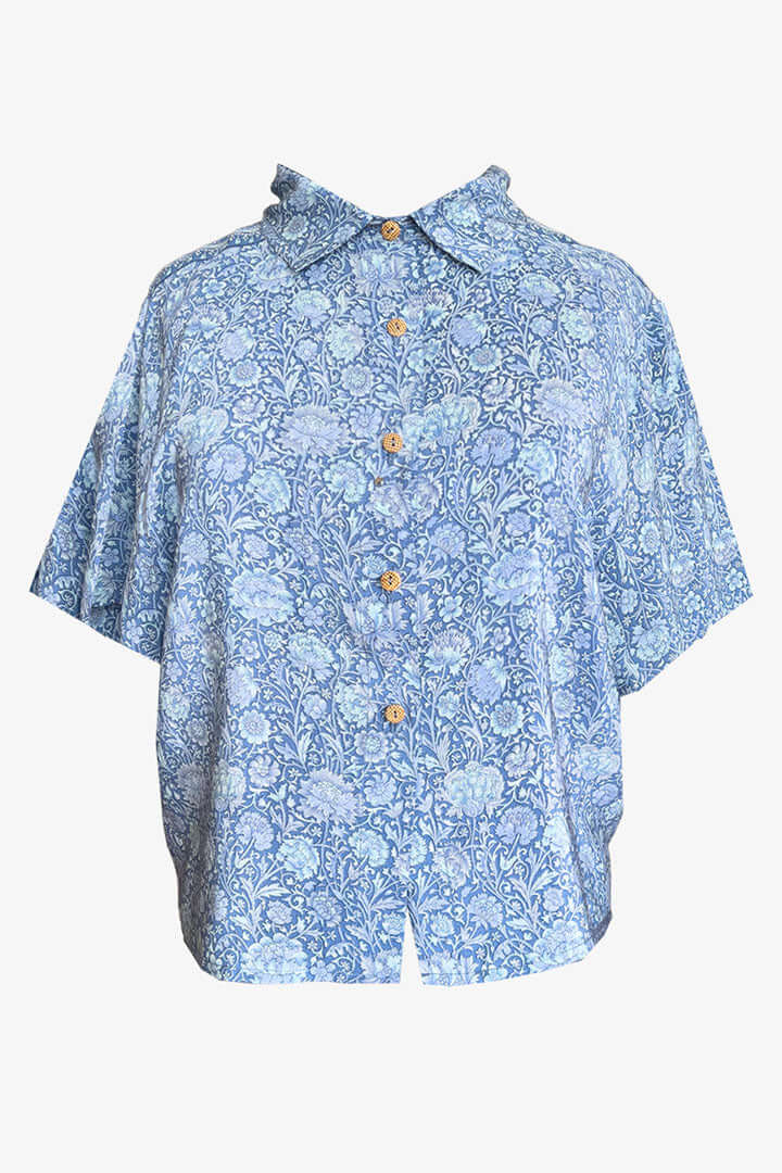 Camisa Crop Seda Celeste