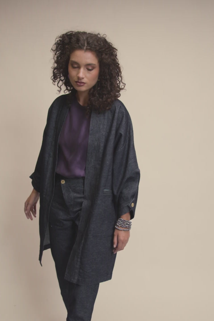ABRIGO BARLOVENTO ALGODON DENIM AZUL MARINO