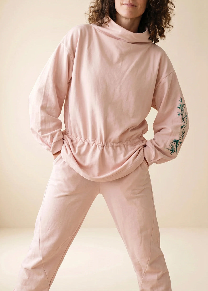 Set Pausa Rosado — polerón y pantalón de franela de algodón orgánico