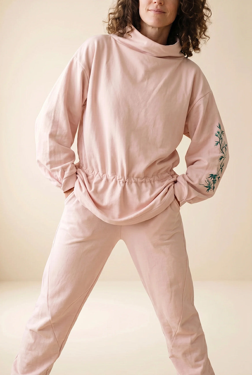 Set Pausa Rosado — polerón y pantalón de franela de algodón orgánico